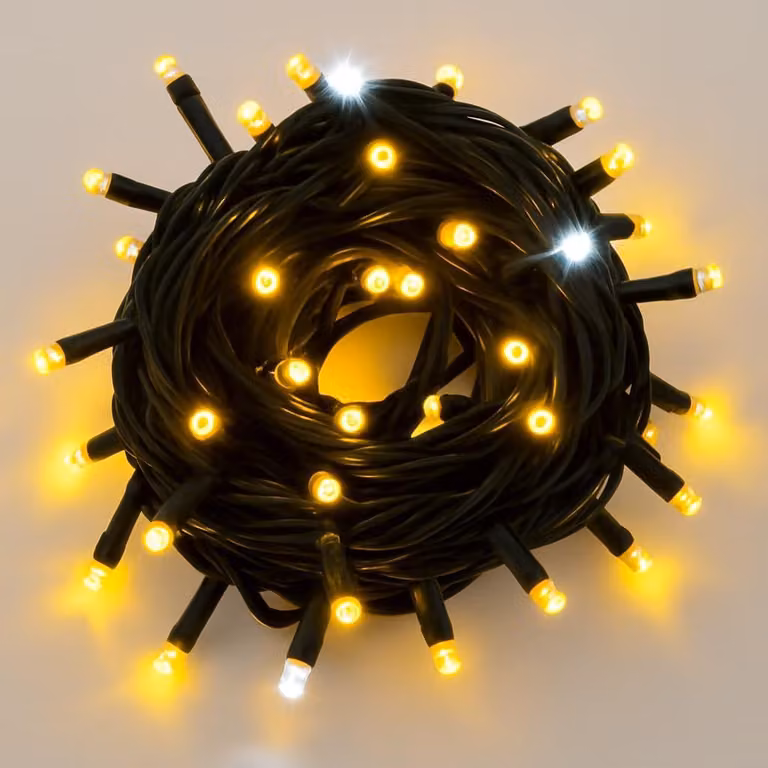 ETTROIT Catena Luminosa 100 LED, 10Mt, Luce Giallo, Cavo Nero, IP65, Prolungabile, Effetto Flash Bianco,  ghirlanda nataliza, negozi, balcone