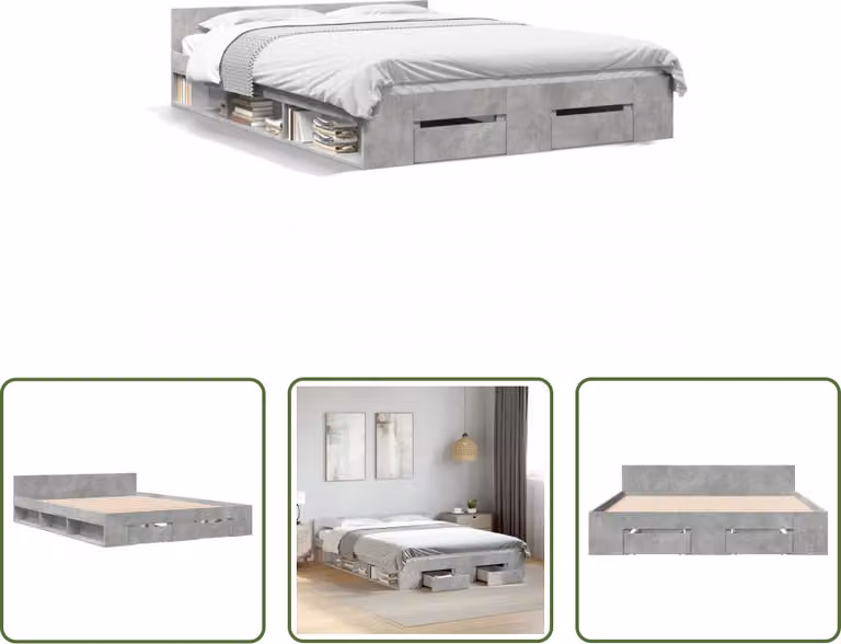 The Living Store Struttura letto con cassetti in cemento grigio 140x200 cm materiale legno