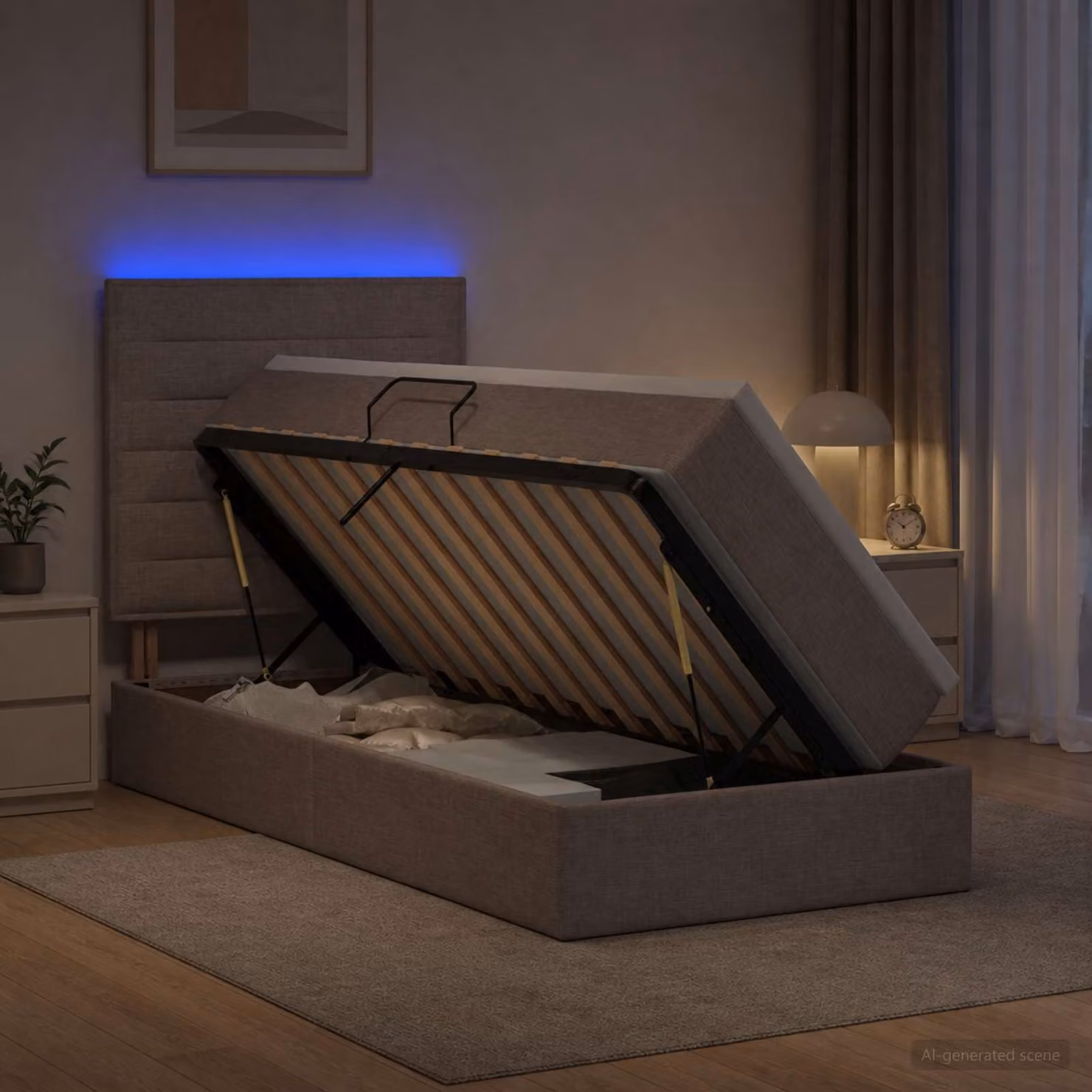 Letto con contenitore vidaXL in tessuto con illuminazione LED e porta USB, colore grigio, L 90 x P 200 cm