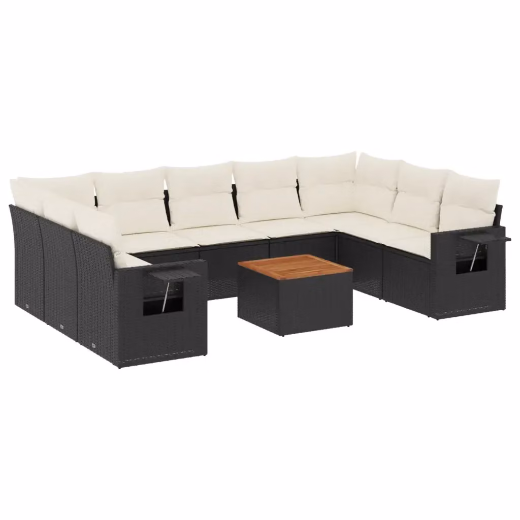 Set di Divani da Giardino vidaXL a Forma a U in Polyrattan Nero con Cuscini e Tavolino da Caffè – 2