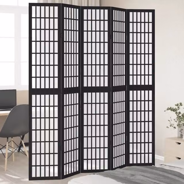 Divisorio Ambienti | Divider per stanze | Paravento 5 Pannelli Nero Legno Massello di Paulownia