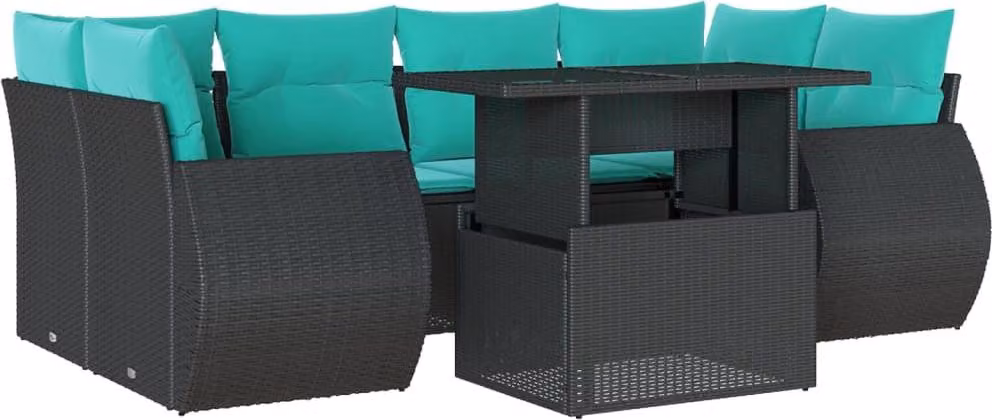 set di divani da giardino 7 pezzi con cuscini, polyrattan nero
