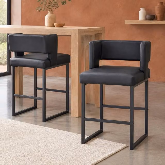 Sgabello da bar ULEVR 91,4 cm nero con seduta imbottita in PU e gambe in metallo
