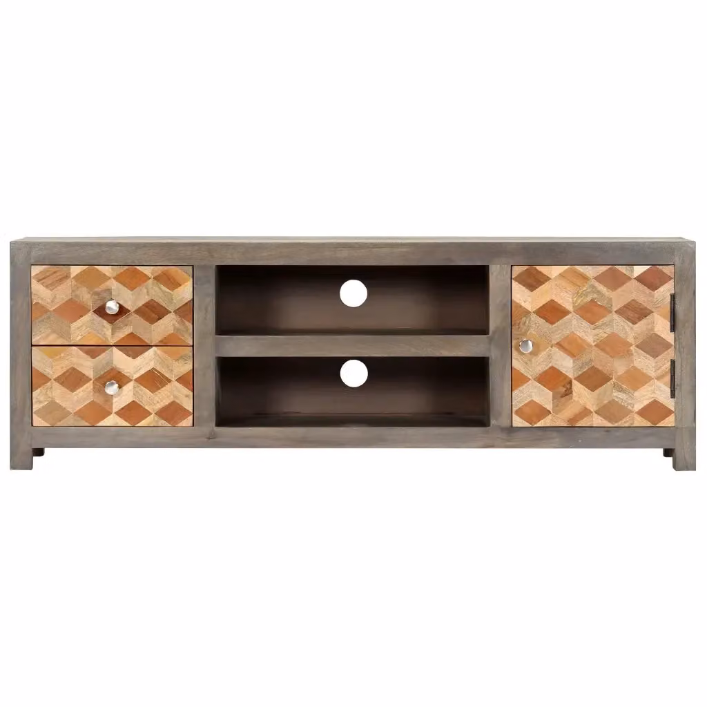 Mobile Porta TV Mid Century vidaXL in Legno di Mango e Metallo, Grigio e Marrone, L/P/H: 120 x 30 x 40 cm – 2