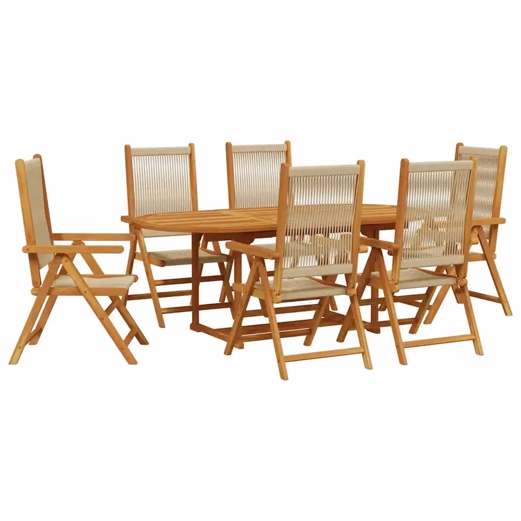 Set da giardino vidaXL da 7 pezzi in polyrattan e legno di acacia oliato beige – 2