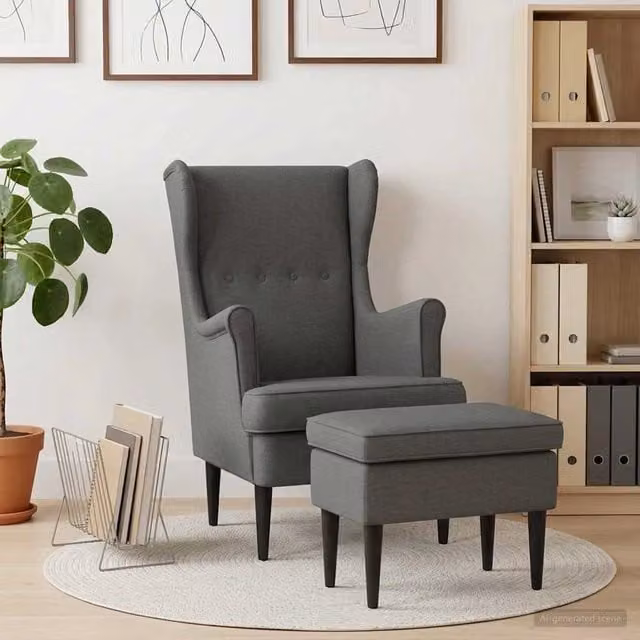 Set Poltrona con Ottoman vidaXL Grigio Moderno in Tessuto con Braccioli – 1