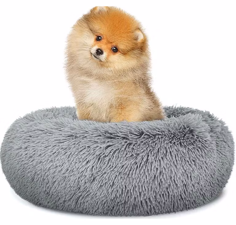 Cuccia a ciambella peluche grigio chiaro per piccoli animali