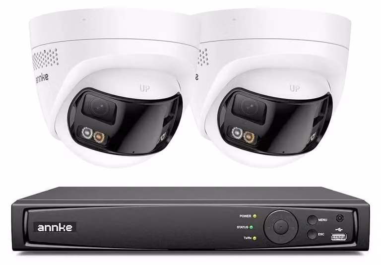 Kit di telecamere di sicurezza – 8MP, 4K Ultra HD – Doppio obiettivo – Rilevamento di persone tramite intelligenza artificiale – Visuale panoramica a 180°