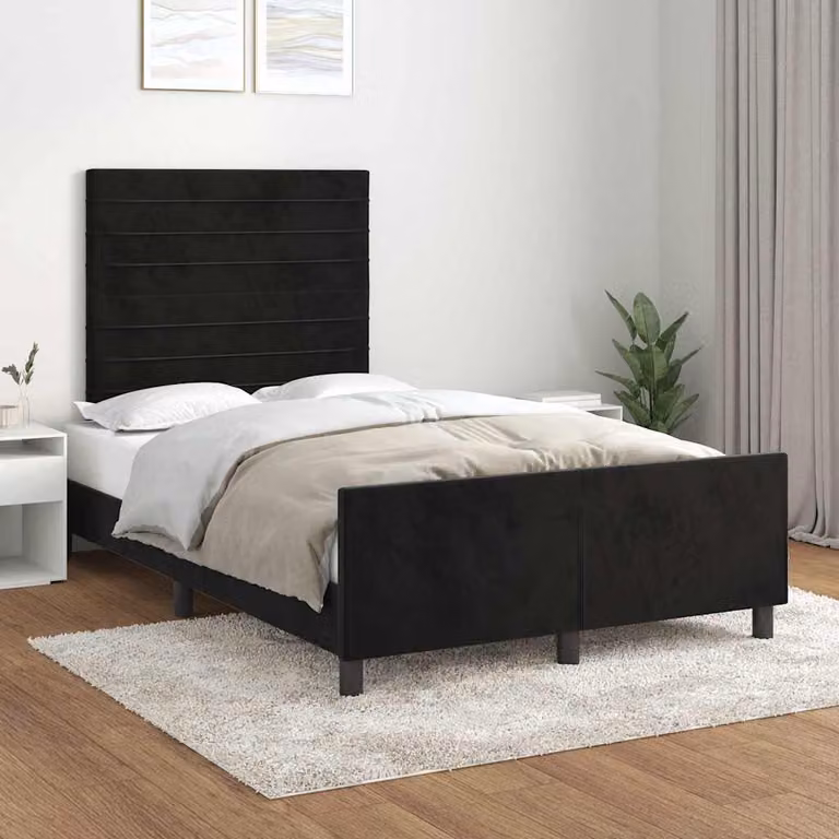 vidaXL Giroletto senza Materasso in Velluto Nero con Struttura in Legno L/P/H: 120 x 200 x 126 cm