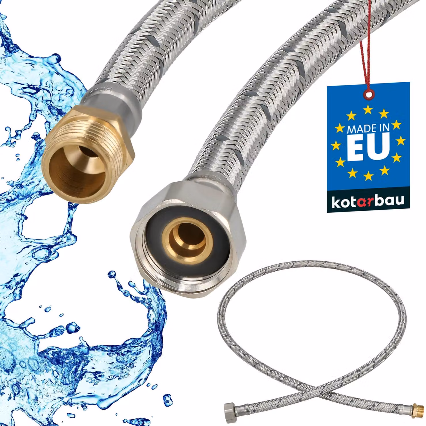 KOTARBAU® Tubo Flessibile per Rubinetto 1/2" x 3/8" Rinforzato 120cm Tubo Flessibile Rubinetto Cucina Maschio x Femmina Acciaio Inox