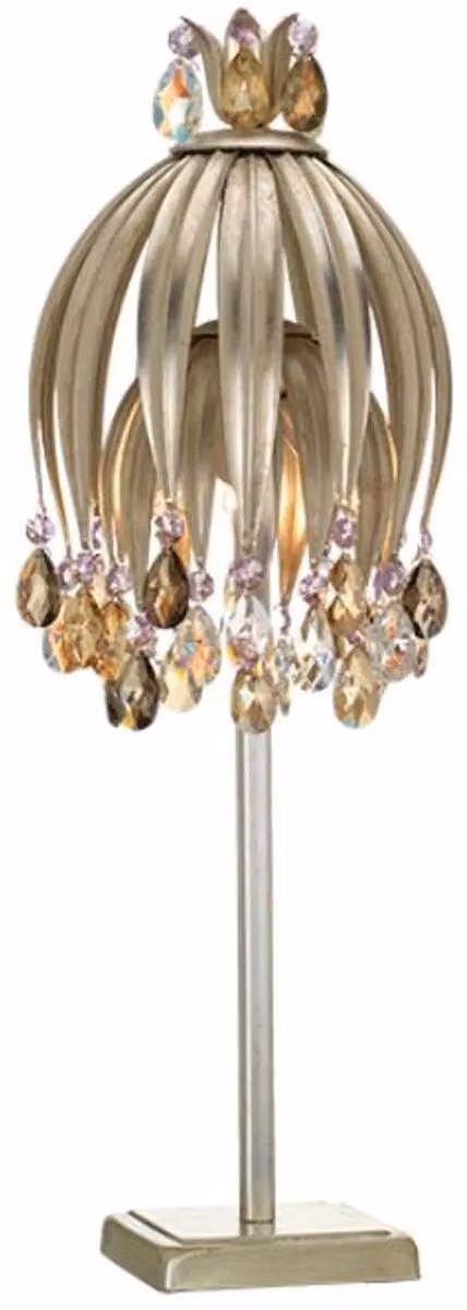 Casa Padrino lampada da tavolo argento / multicolore Ø 20 x H. 58 cm - Lampada da tavolo moderna in metallo con vetro in cristallo Swarovski - Lampada per hotel e ristoranti