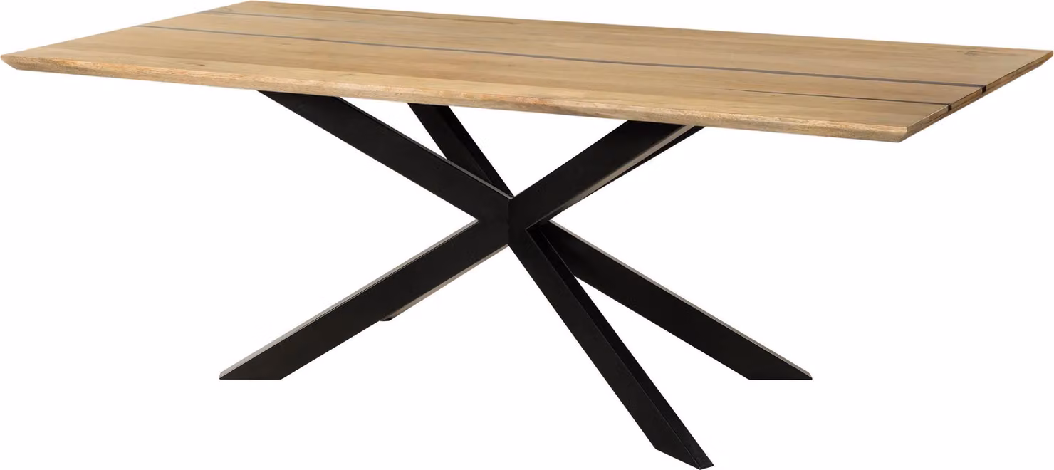 MASSIVMOEBEL24 | Tavolo da pranzo in legno di mango e resina epossidica nera 200x100x76 laccato natur / gambe incrociate antracite matt EPOXY