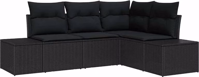 Set Divano da Giardino 4 pcs Nero polyrattan