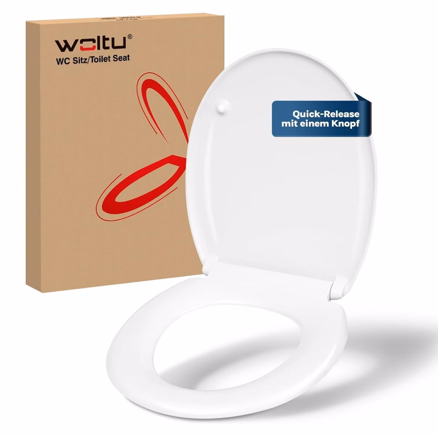 Copriwater per WC con chiusura ammortizzata, forma ovale, materiale duroplast, colore bianco