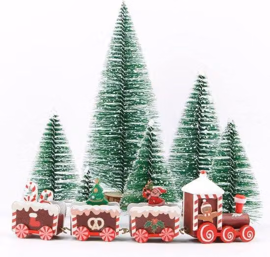 Piccolo albero di Natale in plastica a 7 pezzi con decorazioni in sisal, ideale per tavolini