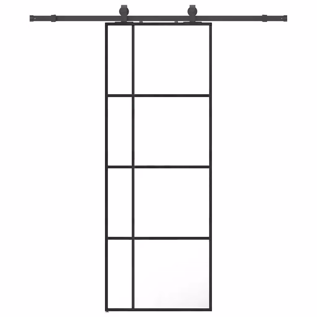 Porta Scorrevole Moderna VIDAXL in Vetro Trasparente con Telaio in Alluminio Nero L: 76 cm, H: 205 cm – 2
