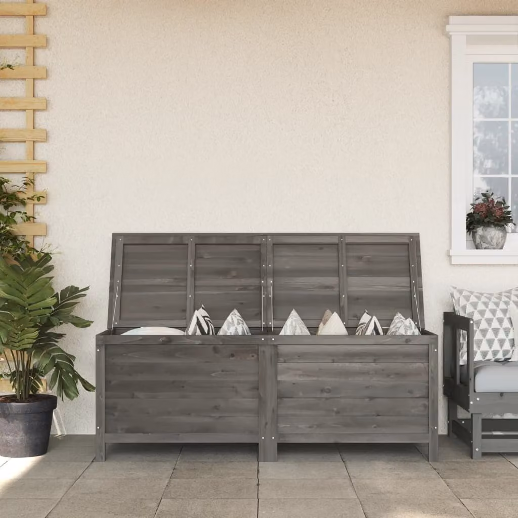 The Living Store Cassapanca da giardino antracite 150x50x56,5 cm in legno massiccio di abete