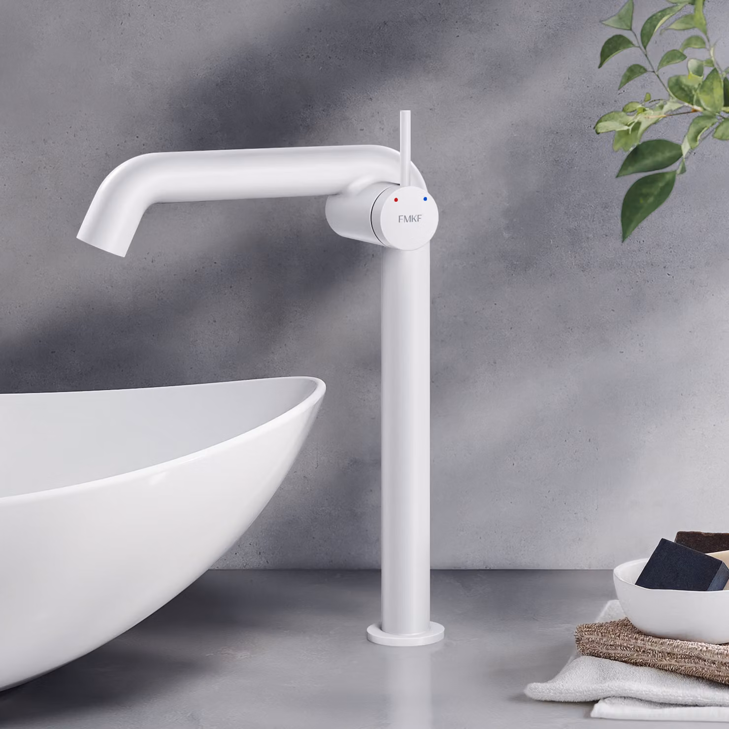 EMKE Miscelatore monocomando per lavabo, Rubinetti per bagno 332x220x76mm G3/9", Risparmio d'acqua, Protezione anticorrosione, Ottone senza piombo, Bianco opaco