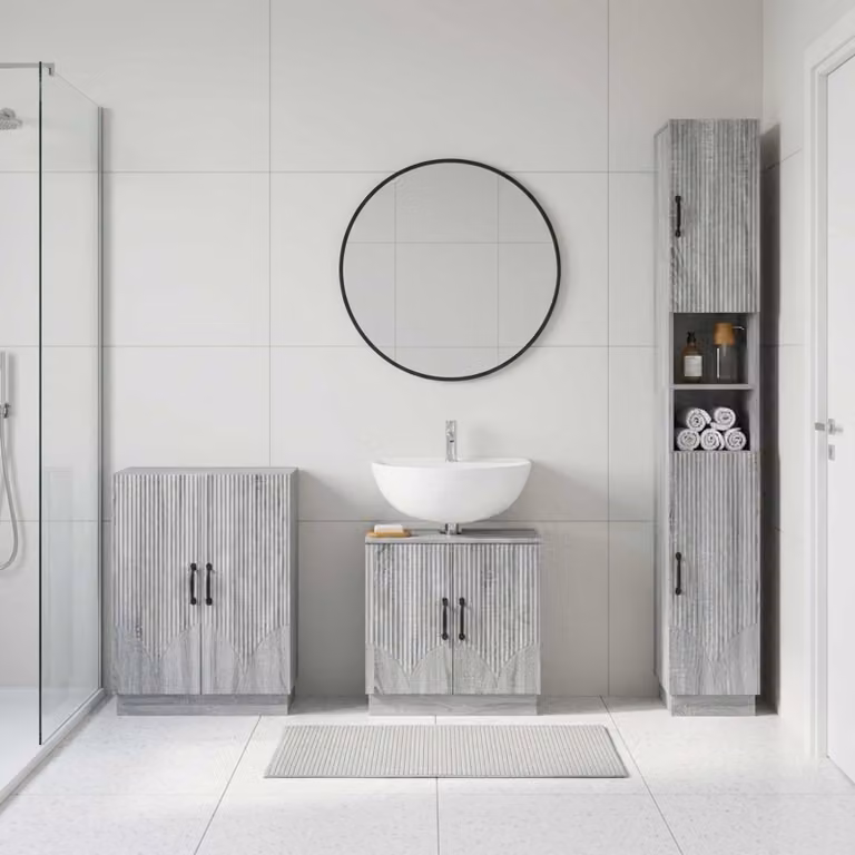 Set di 3 armadietti da bagno moderni vidaXL HOORN in legno grigio opaco