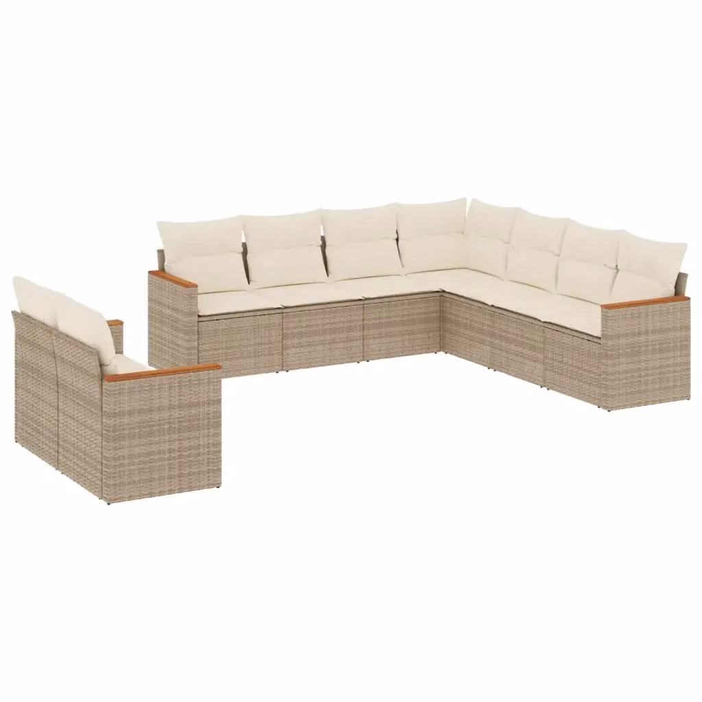 vidaXL Set Divano da Giardino a L 9 pz con Cuscini Beige e Struttura in Metallo e Polyrattan – 2