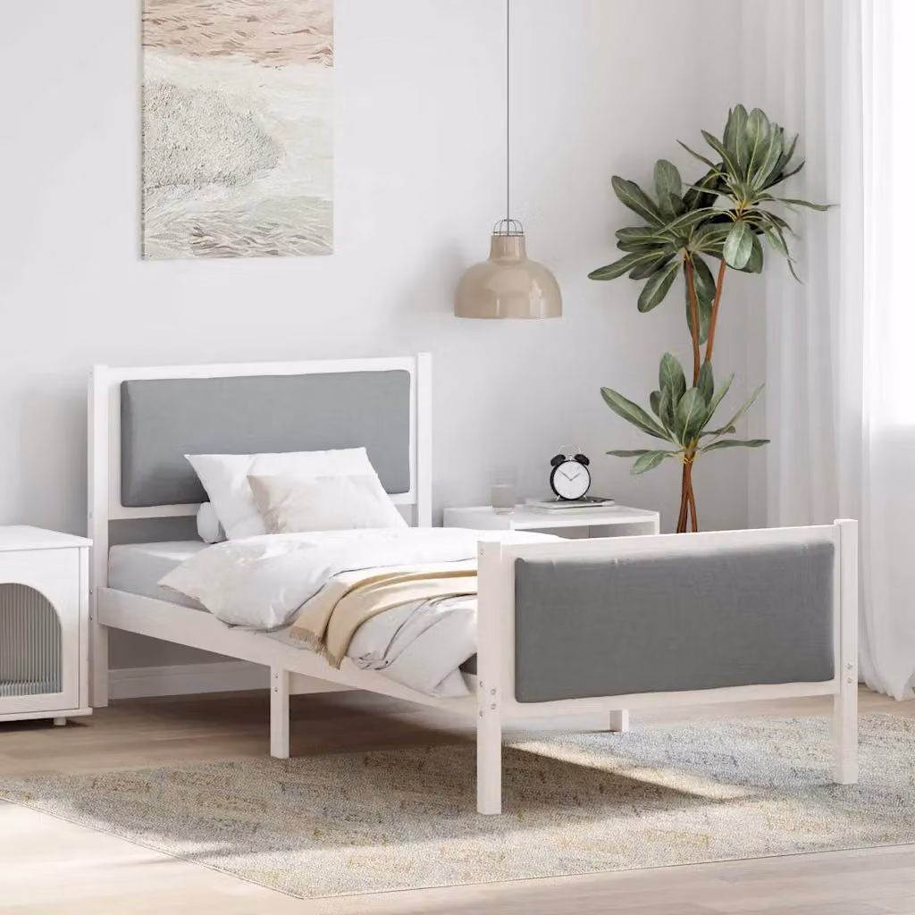 Struttura del letto moderna vidaXL in legno di pino e tessuto grigio, L/P/H: 190 x 90 cm – 1
