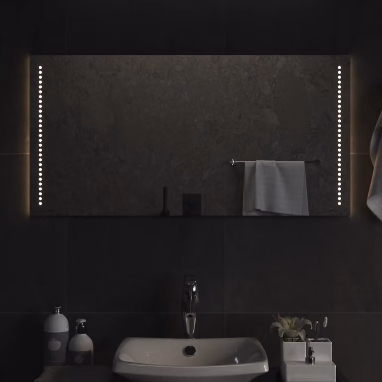 Specchio da bagno con luci LED vidaXL, rettangolare, nero, L: 50 cm, H: 100 cm