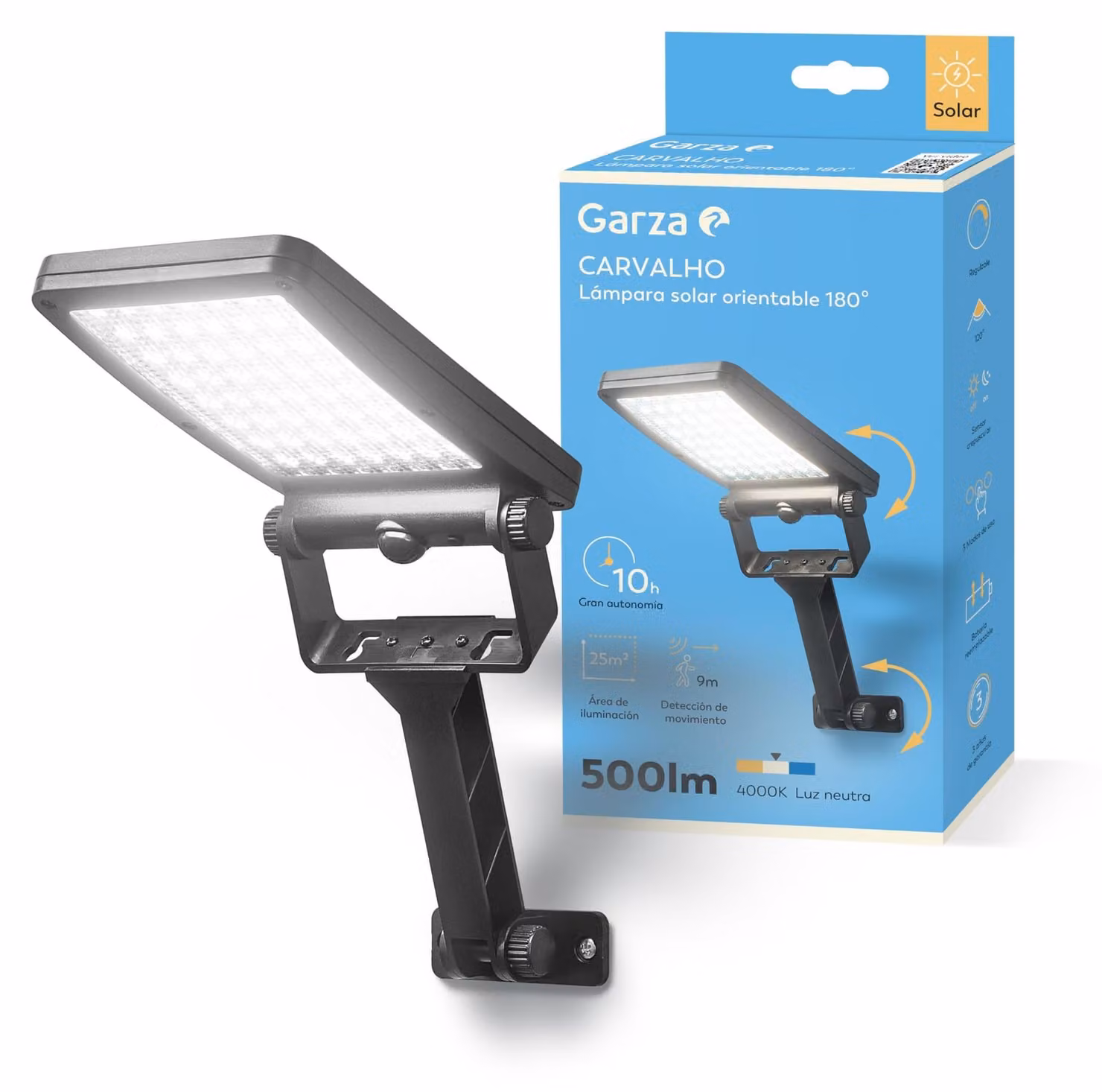 Lampada solare a LED, 4000K, per un'area di 25 metri quadrati, con sensore di movimento, grado di protezione IP54, batteria da 12 ore