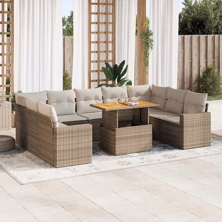 Maison Exclusive - Set Divano da Giardino 10 pz con Cuscini Beige in Polyrattan