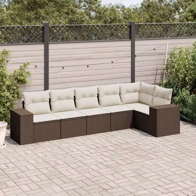 Set Divano da Giardino 6 pz con Cuscini Marrone in Polyrattan 3254930