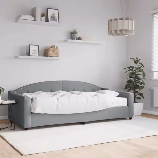 Divano Letto con Materasso-Sofa Letto-Daybed Grigio Chiaro 90x200 cm in Tessuto 369209