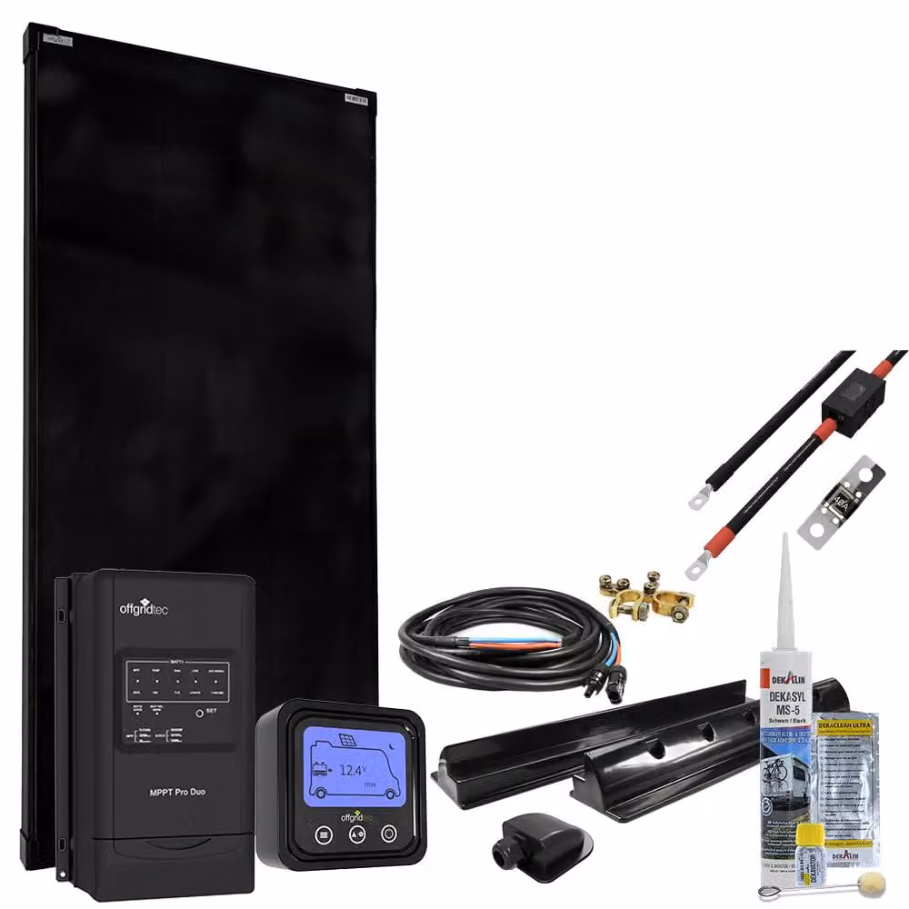 Pannello solare per camper da 180W con regolatore di carica MPPT duale, ideale per sistemi off-grid, realizzato in vetro di silicio e alluminio