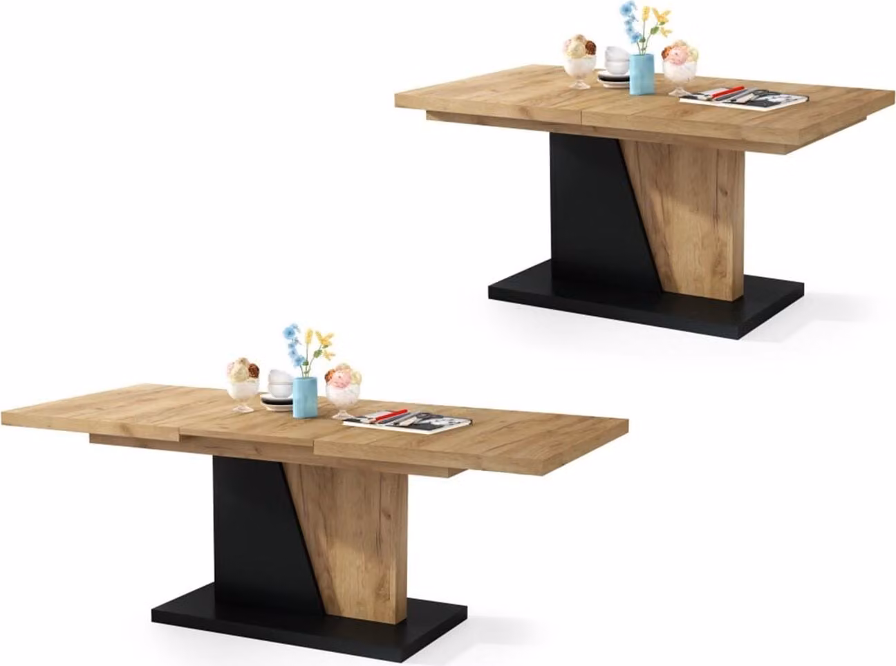 Tavolino All4All Noel, tavolino da caffè, tavolino da salotto, tavolino da divano con ripiani, tavolo da pranzo con piano estraibile, apribile, 120x70 cm, rovere dorato + nero