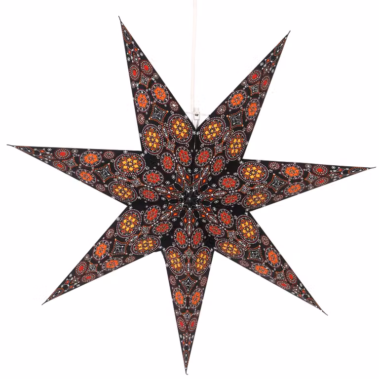 Stella pieghevole di carta illuminata dell'Avvento, stella di Natale 60 cm - Nina nera e colorata, multicolore, decorazione della finestra a stella