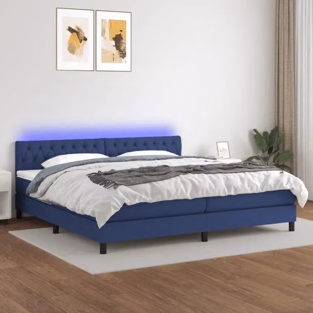 Letto Ibrido vidaXL con Materasso e Illuminazione LED Blu e Porte USB in Tessuto Bianco e Blu L/P: 200 x 200 cm – 1