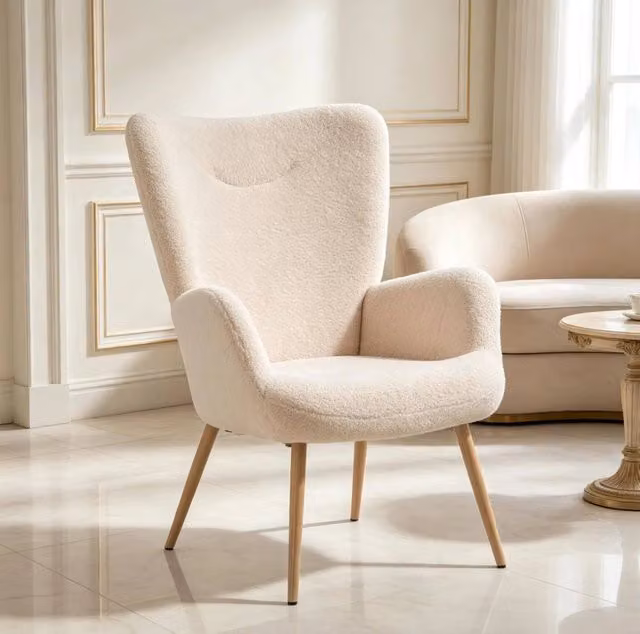 Poltrona lounge 71x74x97.5 cm ergonomica in poliestere e acciaio beige