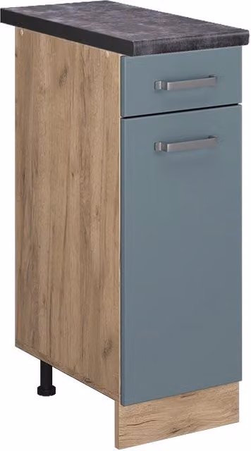 Mobiletto base per cucina Vicco R-Line Grigio-blu e Rovere dorato con PL Antracite, L: 30 cm, H: 60 cm, P: 81,6 cm
