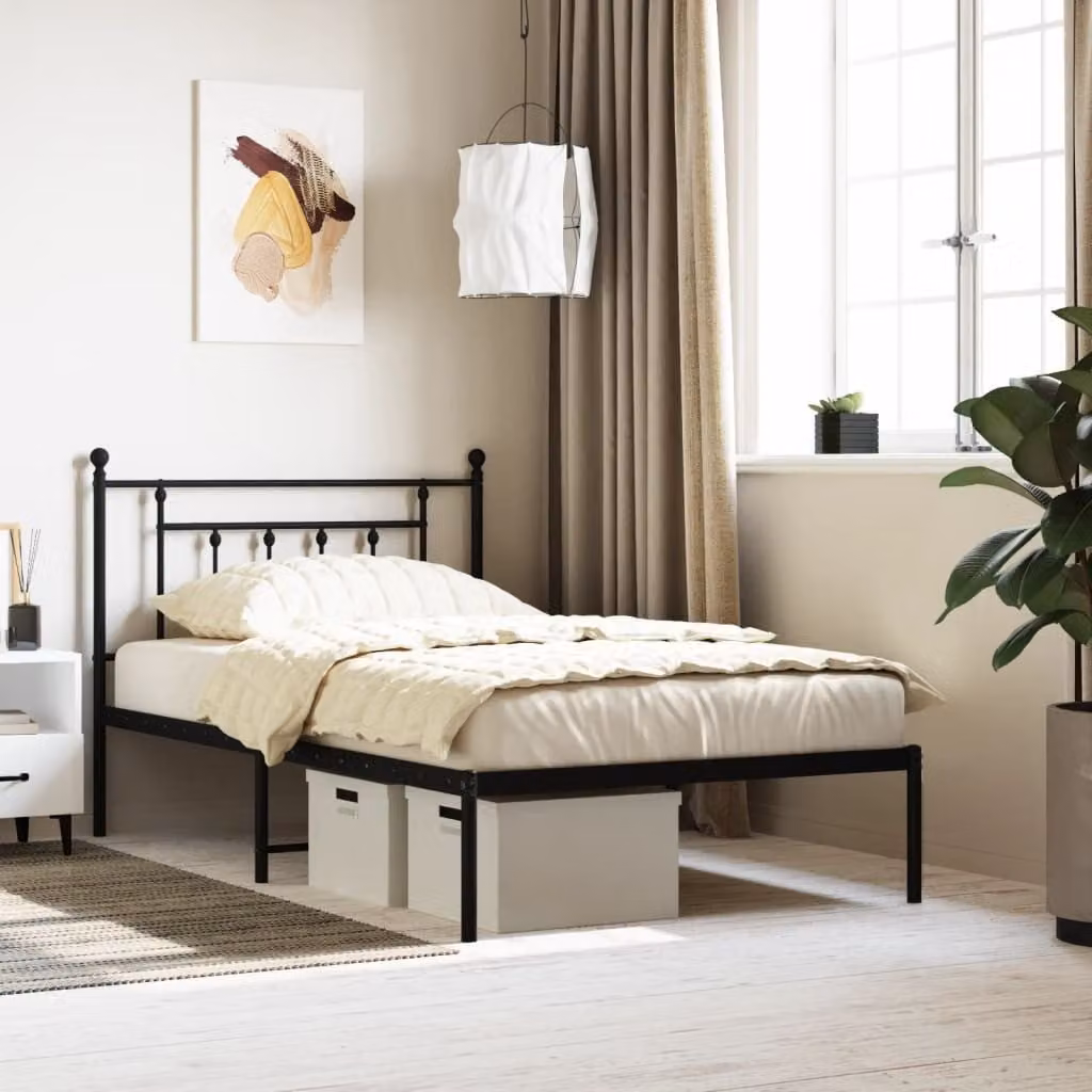 vidaXL Struttura letto con testiera in metallo nero 100x200 cm - Struttura letto - Telai letto - Struttura letto - Letto singolo