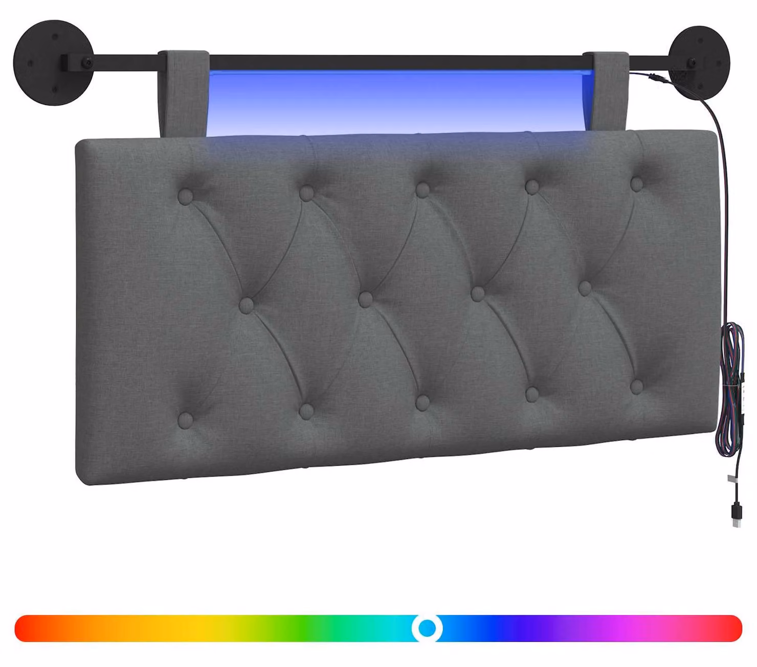 Testiera sospesa Con luce LED Grigio Scuro Tessuto