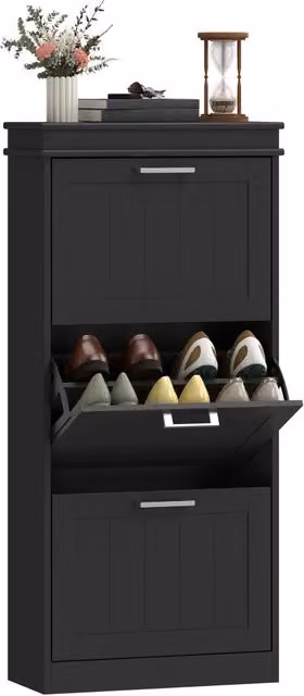 Scarpiera Salvaspazio Xylo con 3 Ante Nero L: 54 cm, P: 24 cm, H: 117.5 cm
