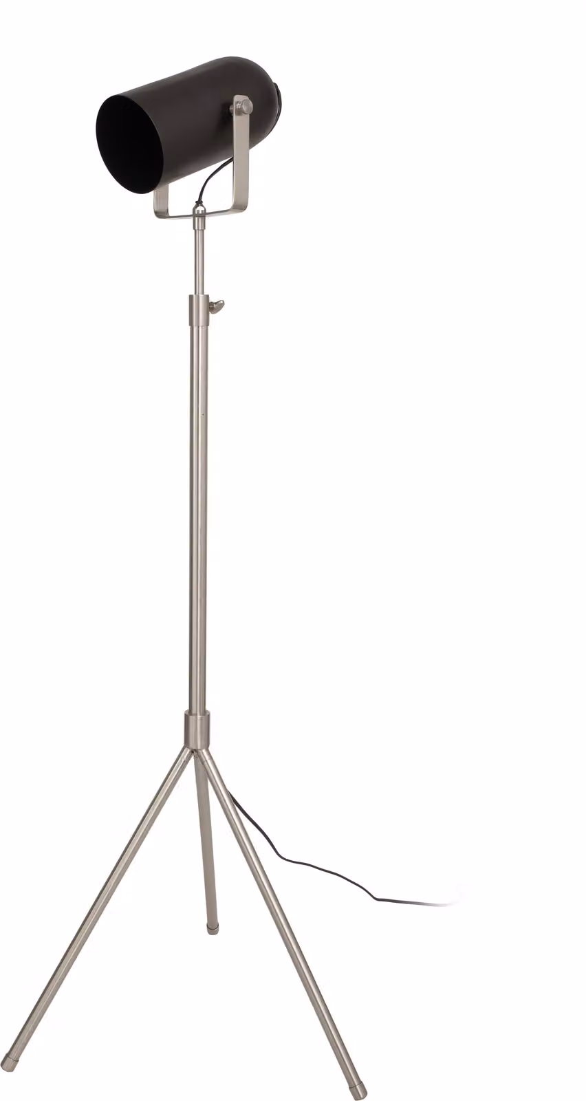 Lampada da terra Padiro, dimensioni 27 x 53 x 133-163 cm, colore nero e argento, realizzata in acciaio, con treppiede regolabile in altezza