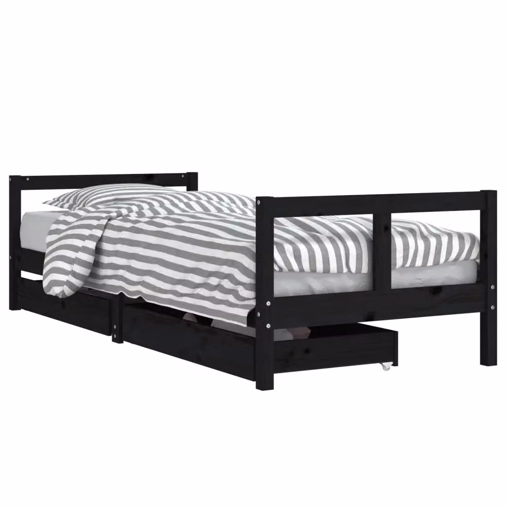 vidaXL Giroletto per bambini con cassetti in legno di pino massello, colore nero, L 200 cm x P 80 cm – 2