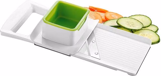 Affettatore Tescoma Handy con lama regolabile e protezione per le dita, bianco, L: 28 cm