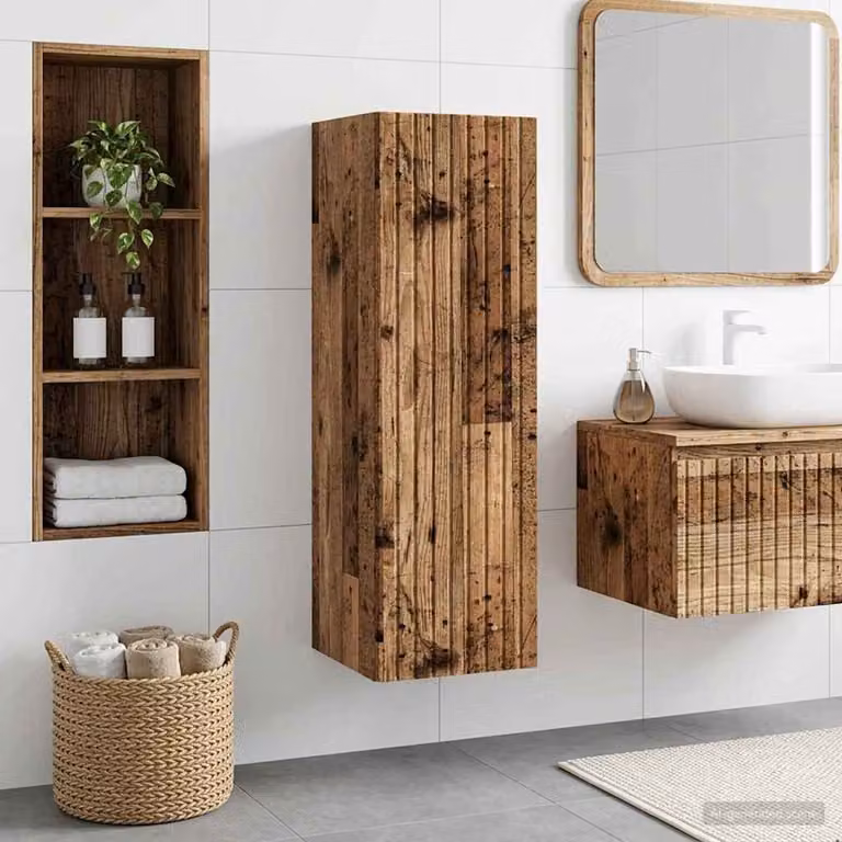 Mobiletto da bagno a muro vidaXL in legno marrone antico con ante a battente e ripiani interni, L/P/H: 33 x 34,5 x 100 cm