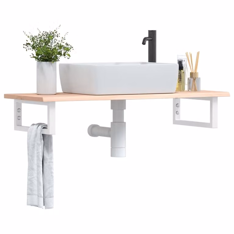 vidaXL Ripiano a Parete per Lavabo in Rovere e Metallo, Marrone e Bianco, L: 100 cm, P: 30 cm, H: 40 cm