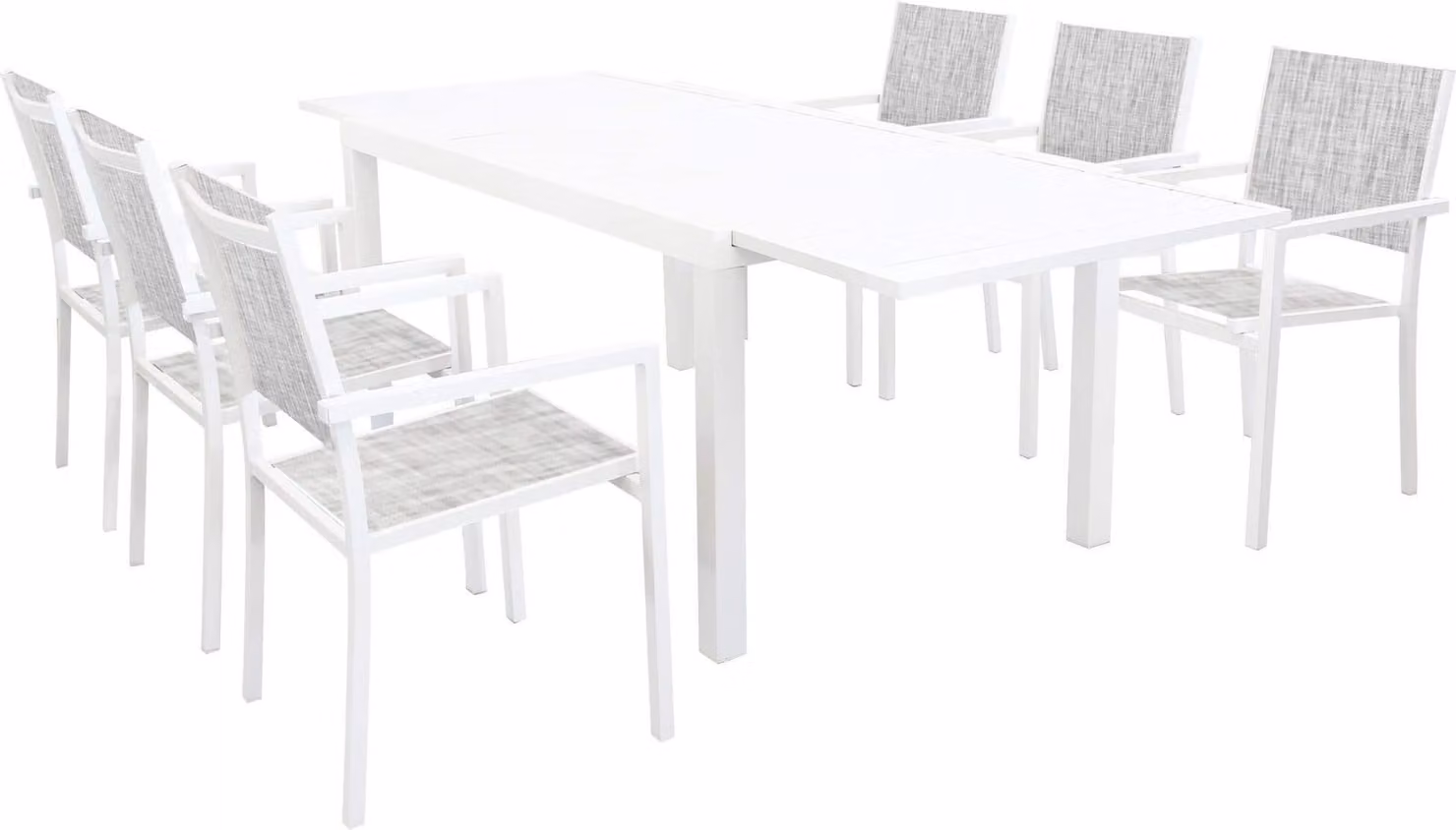 Milani Home - Set Tavolo Giardino Rettangolare Allungabile 160/240x90 Con 6 Poltrone In Alluminio Bianco Da Esterno - Bianco