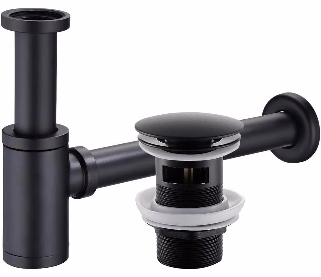 CERANO - Sifone per lavabo - ottone - DN32 mm con scarico click-clack e troppopieno - nero