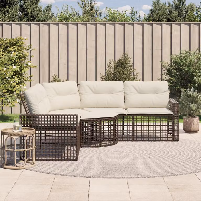 vidaXL Divano da Giardino a L con Cuscini e Pouf, Polyrattan e Struttura in Metallo, Marrone, Bianco o Beige
