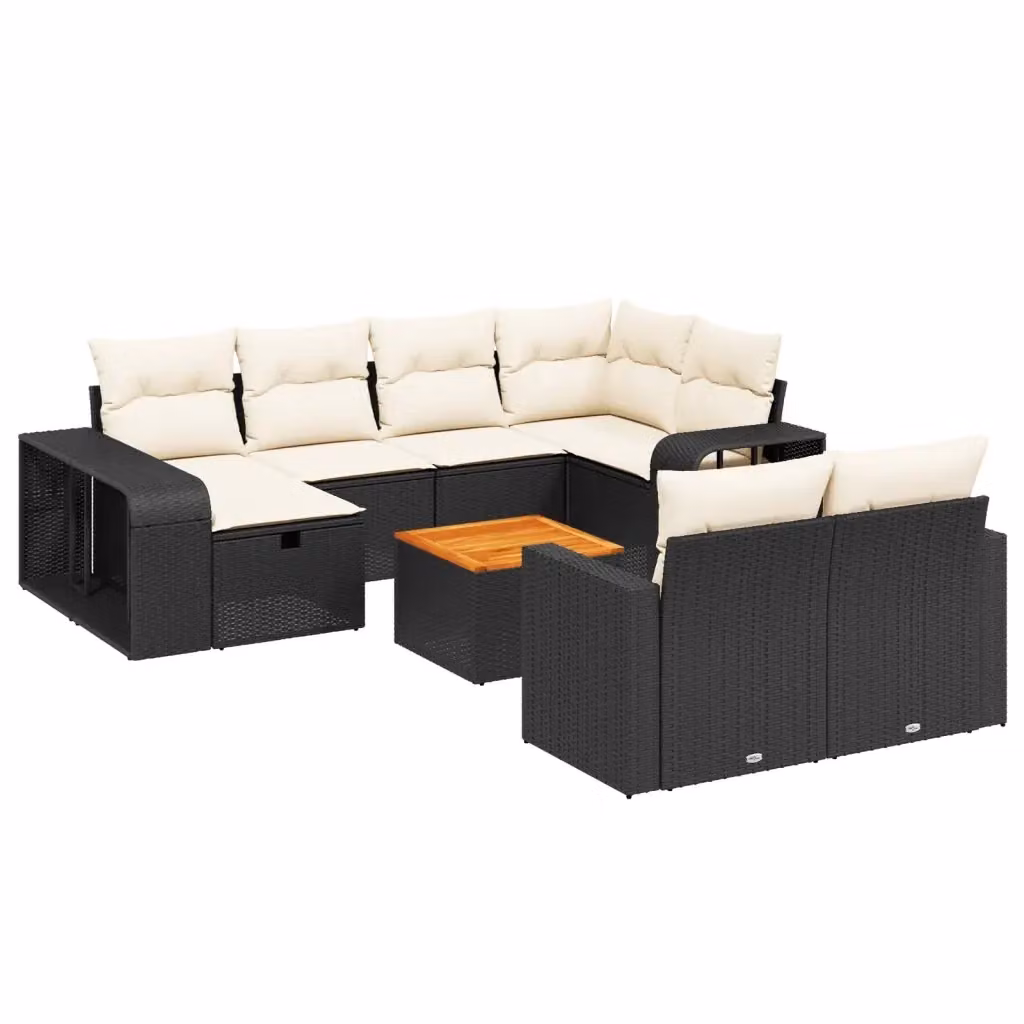 Set di divani da giardino vidaXL 11 pezzi in polyrattan nero con cuscini e tavolino da esterno – 2