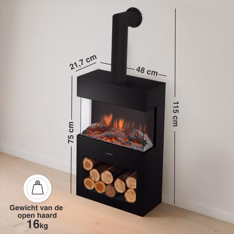 Stufa elettrica nera - 1800 W - 21,7 x 48 x 117,7 cm - Plastica e metallo - Stufa decorativa