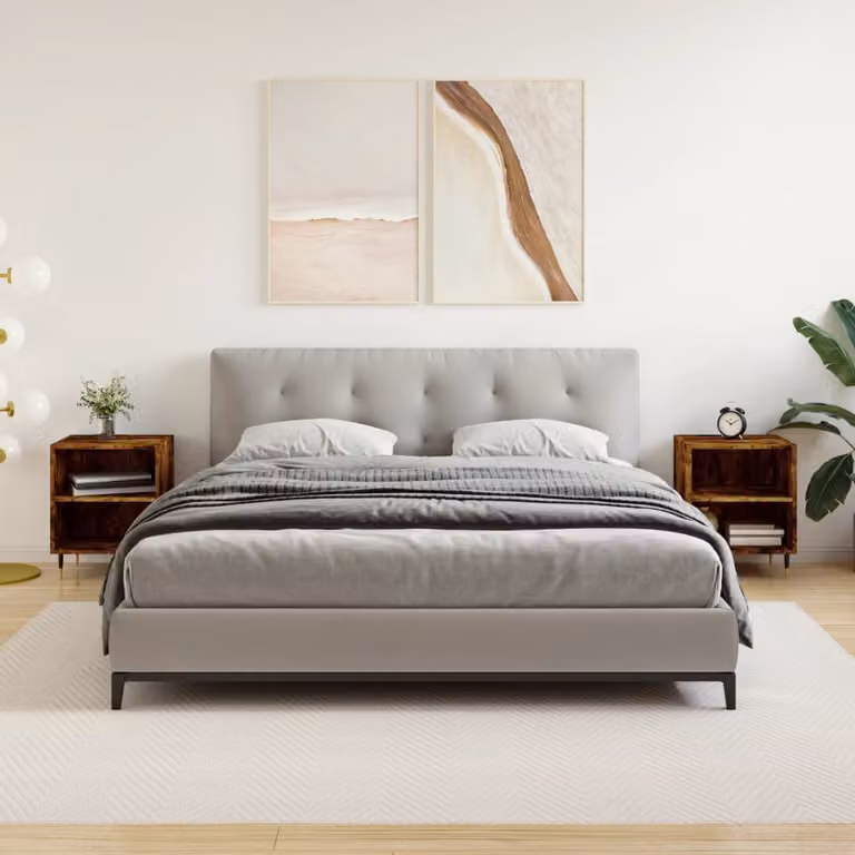 Set di 2 comodini vidaXL in legno multistrato color rovere fumo, design moderno a parete, L 40 cm x P 30 cm x H 50 cm